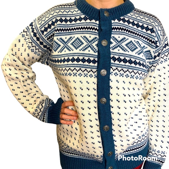 Dale of Norway Pure New Wool Fair Isle Cardigan Button-Down...